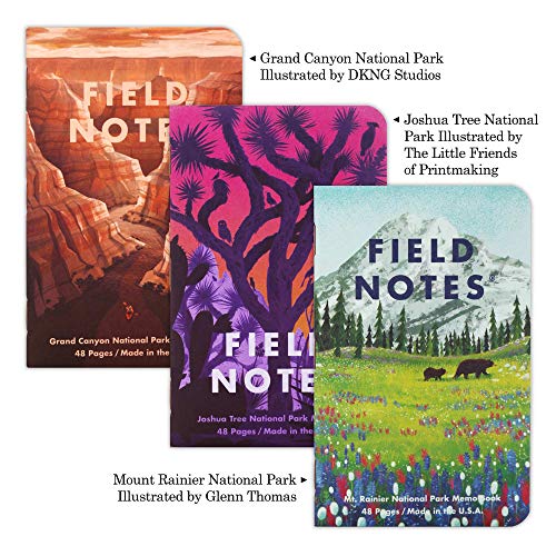 Field Notes: National Parks Series (Series B - Grand Canyon, Joshua Tree, Mount Rainier) - Graph Paper Memo Book 3-Pack - 3.5 x 5.5 Inch - color: Series B - Grand Canyon, Joshua Tree, Mount Rainier