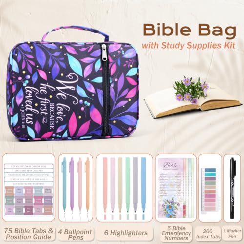 XKDOUS Bible Cover Case for Women Bible Bag Journaling Kit w/Study Supplies - color: Canvas Purple, size: Large