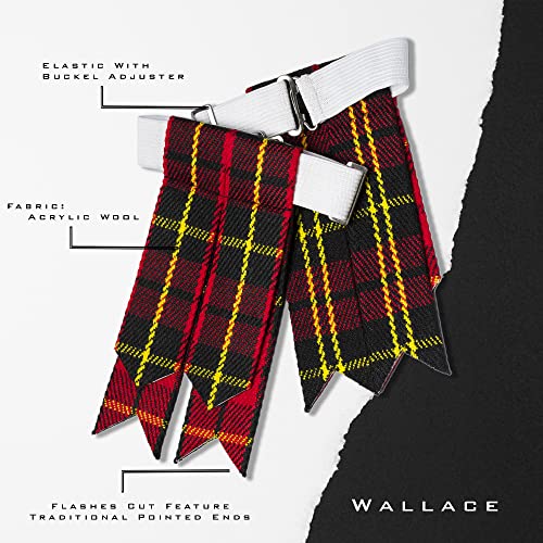 Kilt Flashes for Men with Heavy Buckle Adjusters, Plain & Tartan Kilt Sock Flashes. - color: Wallace 011flbu