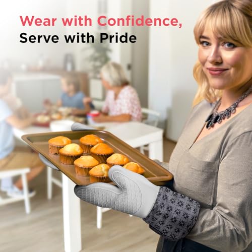 Kitchen Mama UltraShield Silicone Oven Mitts, Gem Gray - color: Gem-gray