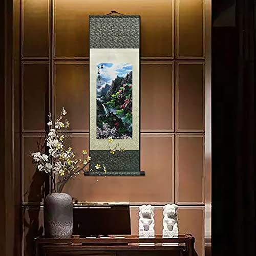 AtfArt Silk Scroll Painting, Asian Wall Art, Spring Landscape, 36.2x12in - color: F1(Spring)