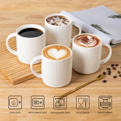theterra Ceramic Coffee Mugs Set of 6, 14.2 oz Coffee Cups with Handle - color: Bright White, size: 14 OZ (Set of 6)