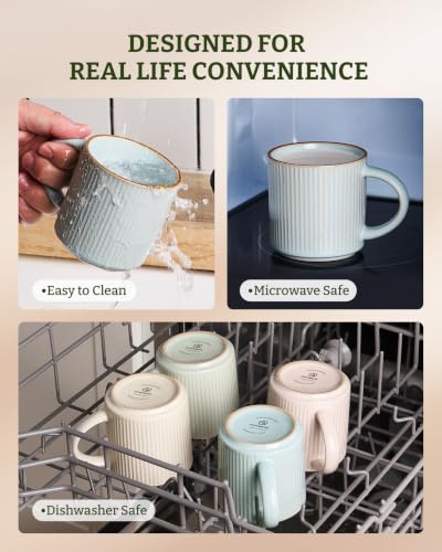 famiware Coffee Mug Set of 4, Star 12 oz Ceramic Mugs Cups Set with Handle - color: Star-Light Blue, size: 4 Count (Pack of 1)