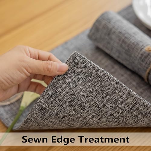 Demetex Grey Textured Linen Placemats Set of 8 Classic Place Mats Heat Resistant Cloth Table Placemat for Dinner Gathering Buffet, 13x19 inch, Ash Grey - color: Ash Grey, size: Placemats set of 8