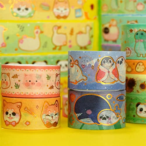 Cute Pets Washi Tape Set 13 Rolls Wide Gold Embellishment Decorative Masking Tapes for Arts, DIY Crafts, Journals, Planners, Scrapbook, Wrapping (Animal Kindergarten) - color: Animal Kindergarten