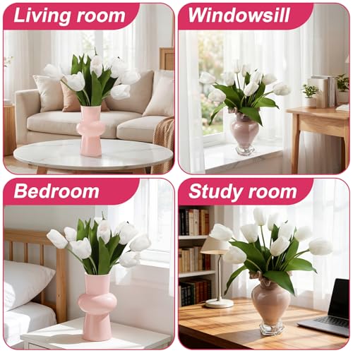 10 Stems 14 Inch Tulips Artificial Flowers Realistic Faux Flowers - color: White