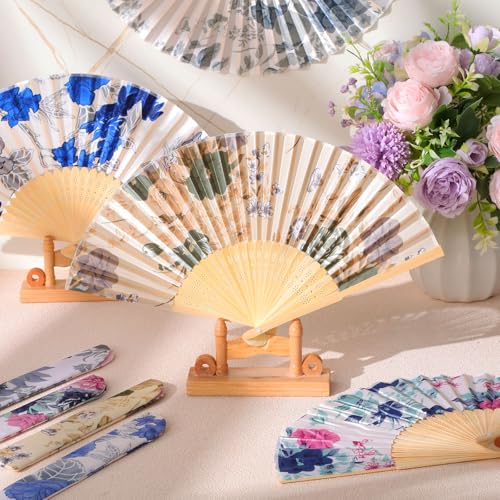 Zonon 4 Pack Hand Held Folding Fans for Women Silk,Elegant Flowers - style: Elegant Flowers