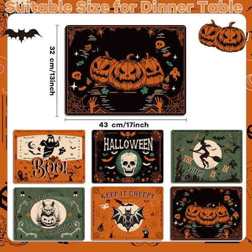 Halloween Plastic Placemats Set of 6 Black Gothic Bat Mat 17×13×0.04 in - style: Halloween Gothic Bat