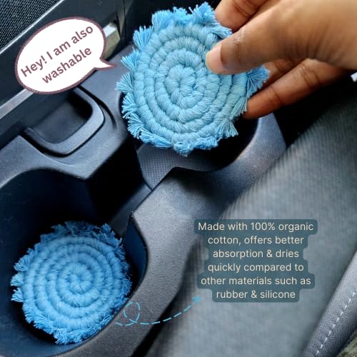 Cotton Car Coasters for Cup Holders, 2PC Car Cup Coasters, Drink Coaster Holder, Cute cupholder Coaster Accessories for Women, Macrame, Boho (Cloudy Day) - color: Cloudy Day