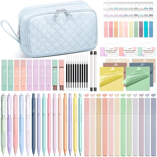 62PCS Aesthetic Back to School Supplies w/ Cute Pencil Case Stationary Set - color: Blue