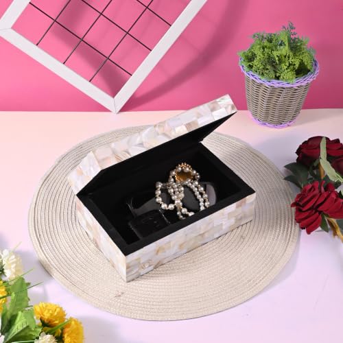 Perilla Home Home Decor Decorative Storage Wooden Box Organizer Tool Stash Card Craft Treasure Trinket Memory Keepsake Jewelry Box for Men and Women, Gifts For All, Mother of Pearl - color: Wooden and off white