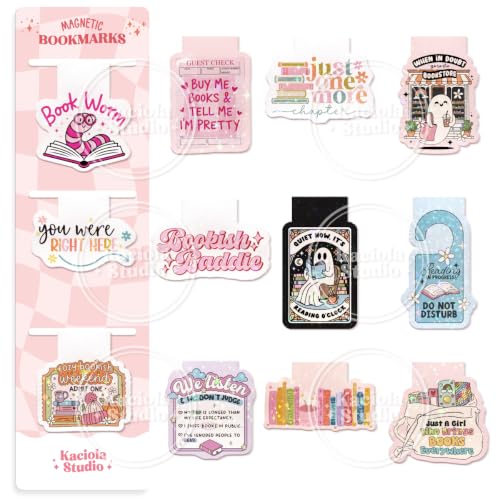 KACIOLA 12PCS Glittery Magnetic Bookmarks for Women, Cute Book Marks - color: Bookworm