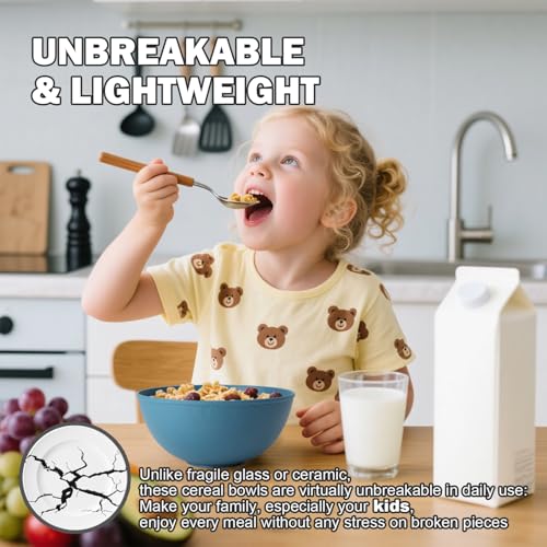 Wheat Straw Bowls 40OZ Set of 6,Unbreakable Plastic Bowls Set,Blue - color: Blue, size: 40 OZ