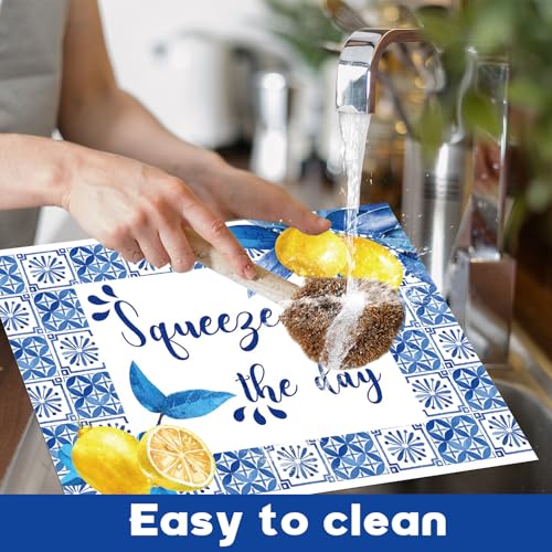 OBUSATT Blue and Yellow Lemons Placemats Set of 6 17×12 Inch Summer Lemon - style: Summer Lemon