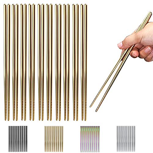10 Pairs Reusable Chopsticks, Titanium Gold Plating Stainless Steel Metal Chop Sticks, Japanese Chinese Korean Chopstick Dishwasher Safe, 8.9 Inch (Gold / Chop sticks) - color: 3. Gold