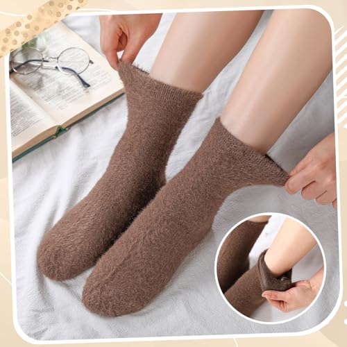 Geyoga 5 Pairs Fuzzy Bow Socks for Women Fluffy Slipper Gift - color: Neutral