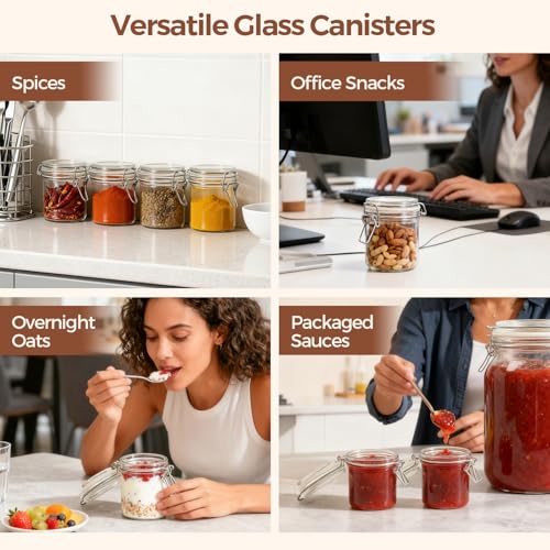 ComSaf Small Mason Glass Jars with Airtight Lids 8 oz 6 Pack Pantry - size: 8 fl oz x 6