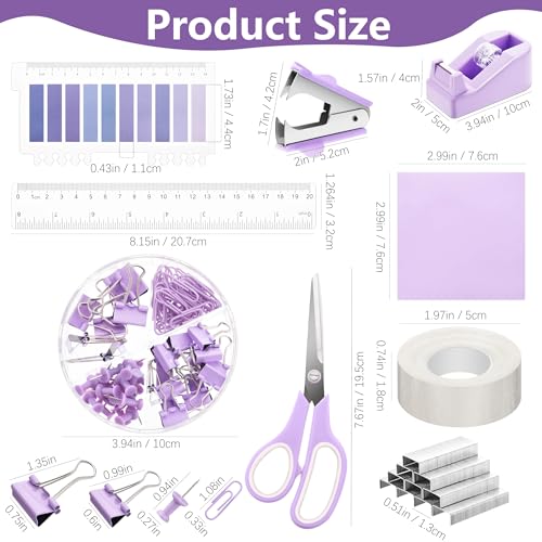 Fayoo 15 Pcs Purple Office Supplies Set Mesh Desk Organizer Accessories Kit - color: Purple