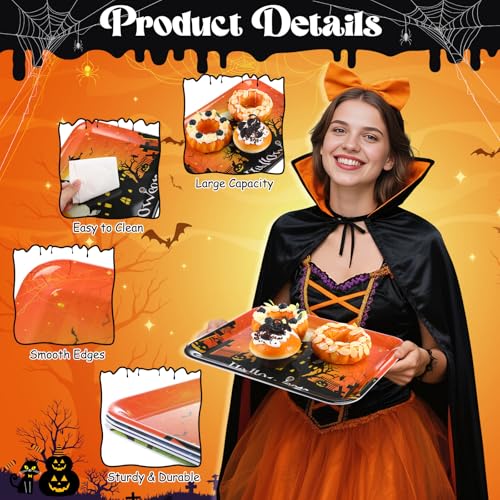 Vesici 4 Pack Halloween Serving Trays 13x10 Inch Witch Ghost Boo Party - style: Halloween