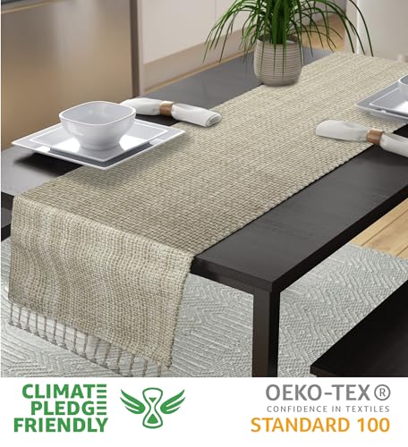 Urban Villa Two Tone Table Runner Cotton Quality 14x72 Egg Shell - color: Egg Shell, size: 14" x 72"