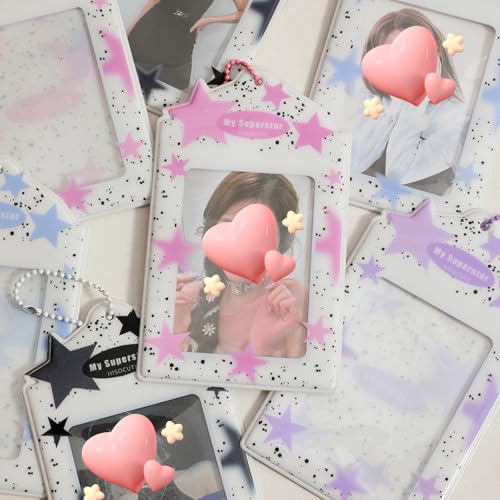 2 Pcs Photocard Holder Keychain, Cute Stars PVC Card Case - color: Pink