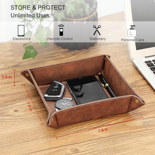 SITHON Valet Tray Desktop Storage Organizer Nightstand Caddy Holder - color: Brown