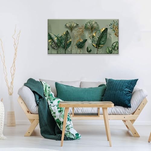 Tropical Green Leaf Accent Canvas Wall Art Decor For Living Room 20" X 40" - color: LAI-13D, size: 40"L x 20"W