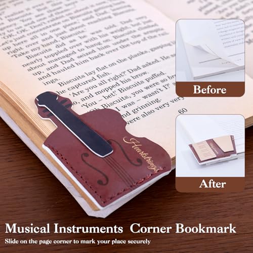 4PCS Leather Musical Instrument Bookmarks，Cute Corner Book Marks Sets for Reading，Art Read Lover Gifts for Women Men Girls Kids Reader，Pretty Book Markers for Reading, Aesthetic Gifts for Planner - style: Musical Instruments