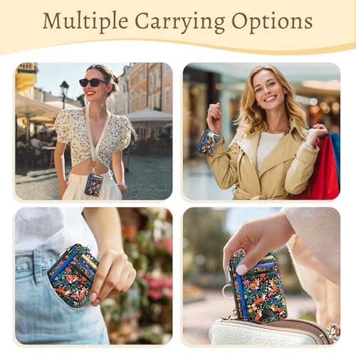 Kelvoris Credit Card Holder Small Wallet Women, Slim RFID, Fox Flowers - color: Fox