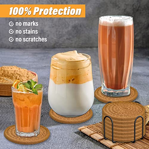 Mckanti 8 Pcs Drink Coasters with Holder, Absorbent Coasters for Drinks, Minimalist Cotton Woven Coaster Set for Home Decor Tabletop Protection Suitable for Kinds of Cups, 4.3 Inches. - color: Color a