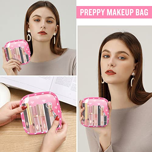 Mini Clear Travel Makeup Organizer Bag for Purse, Samll Cute Preppy Pink Makeup Bag Cosmetic Zipper Pouch Purse, Transparent PVC & Nylon Waterproof Toiletry Storage Clutch for Women Girls(Pink Heart) - color: Pink Heart-Clear, size: Mini