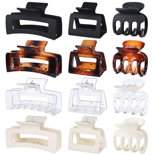 SMKSL 12 Pcs Hair Claw Clips for Women & Girls 3 Styles Hair Accessories - color: Transparent