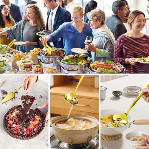 17PCS Serving Spoons and Utensils Set, Stainless Steel Serveware Gold - color: Gold