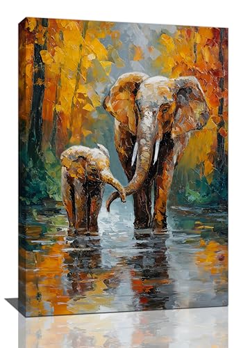 Elephant Wall Art Forest Canvas Wall Decor Pictures Paintings Prints Artwork Framed Decorations For Bathroom Bedroom Living Room Office Gifts 16" x 24" - color: Elephant, size: 24"L x 16"W
