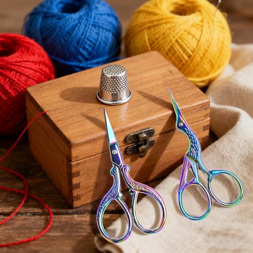 AQUEENLY Embroidery Scissors 2 Pcs Small Sewing Scissors Sharp Stainless Steel 3.6 Inches for Artwork, Crochet, Needlework, Threading - color: Colorful