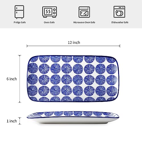 Selamica Ceramic Rectangular Serving Platters Set of 4, 12 Inch Serving Trays/Dishes for Party Entertaining, Rectangular Dinner Plates for Appetizer Salad Dessert Sushi, Vintage Blue - color: Vintage Blue, size: 12 Inch, Set of 4