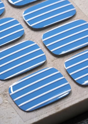 Real Gel Nail Strips (No UV Light Needed) - 44Pcs Salon Quality Nail Stickers - Long Lasting Polish Wraps for Women, Easy Apply & Remove (Coastal Blue Stripe) - color: Coastal Blue Stripe
