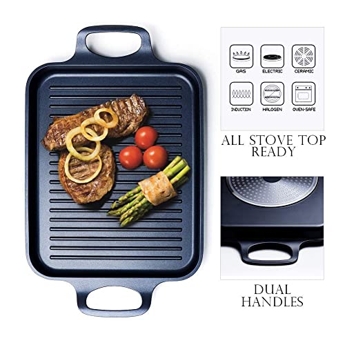 S·KITCHN Nonstick Grill Pan, Induction Stove Top Grill Plate, Glass Grilling Pan for Indoor, Gas Range Grill Panel/Skillet - size: 13 × 10.6 IN