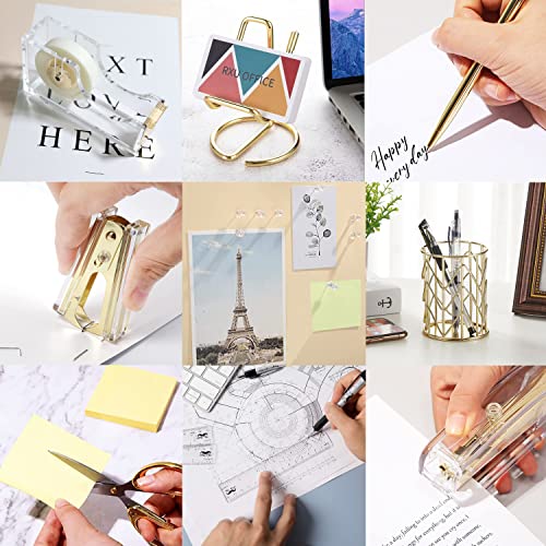 Gold Desk Accessories, Acrylic Stapler, Staple Remover, Tape Holder, Pen Holder, Ballpoint Pen, Scissor, Binder Clips, 1000pcs Staples, Phone Holder, Ruler, Transparent Glue and 300 Notes - color: Gold