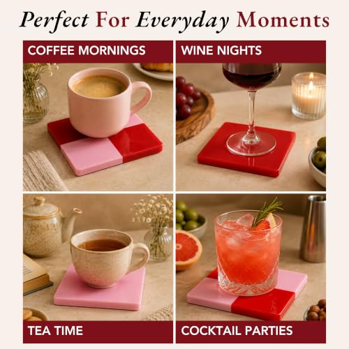 Folkulture Pink & Red Decorative Coasters Set of 4, Non Slip, 4 Inch - color: Checkered Valentine