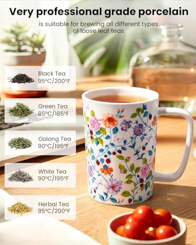 Ceramic Tea Mug with Infuser and Lid,16oz Floral Loose Leaf Tea Cup - color: Vibrant Floral