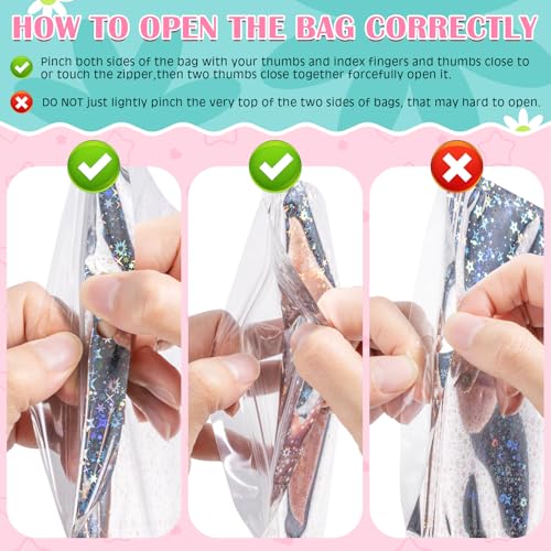 FUNFERY 100 Pack Star Pattern Clear Window Smell Proof 4x6 Holographic Bags - color: Holographic Star-100P, size: 4x6 inch