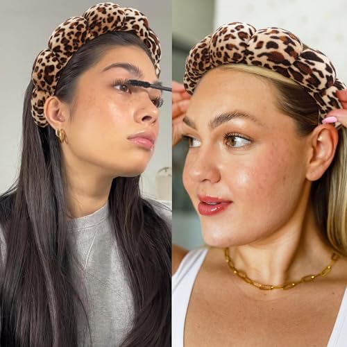 Ayesha Spa Headband for Washing Face Makeup Skincare Soft Sponge Hair band - color: leopard