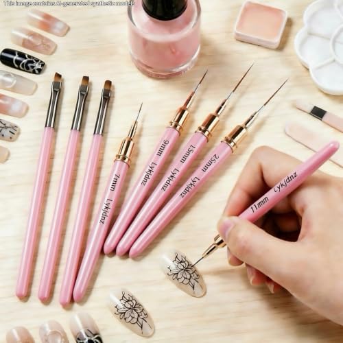 8Pcs Nail Art Brushes Set, 5 Art Liners & 3 Multi-Shape Gel Builder Brushes - color: Pink