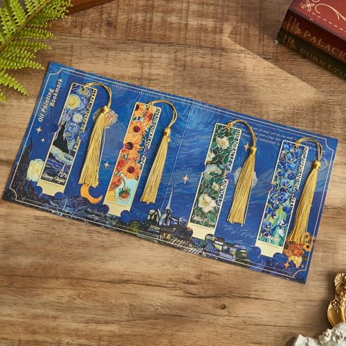 4 PCS Metal Bookmark with Tassel, Van Gogh Art Book Marks for Reading Women & Men,Book Lover Gifts for Teacher, Writers, Readers - style: Van Gogh Bookmarks