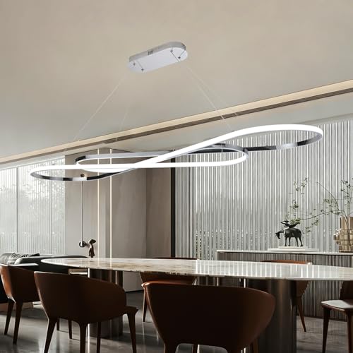 59.06in Led Chandelier Large Modern Led Pendant Light Fixture Dimmable with Remote Controller Electroplated Chrome - color: Electroplated Chrome, size: 59.06in