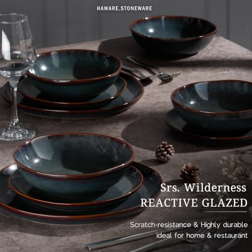 HaWare Cereal Bowls, 26oz Stoneware Serving Bowls Set of 4, for Salad Pasta - color: Reactive Moss Green