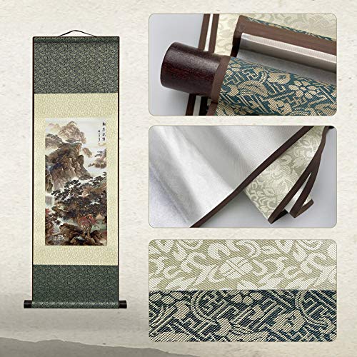 AtfArt Silk Scroll Painting, Asian Wall Art, Landscape, 36.2x12in - color: A4