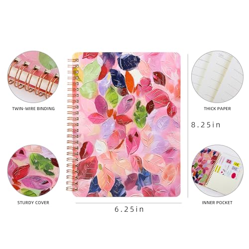 Aesthetic Spiral Notebook for Women, 8.25" x 6.25" Journal with Durable Hardcover and 160 Lined Pages with Large Pockets - Gift for Work, School, Travel & Daily Productivity(flowers-B) - color: flowers-B
