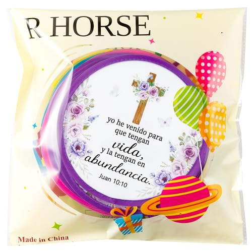 R HORSE 50Pcs Spanish Christian Fans Bulk Cross Bible Folding Handheld Fan - color: Spanish Cross